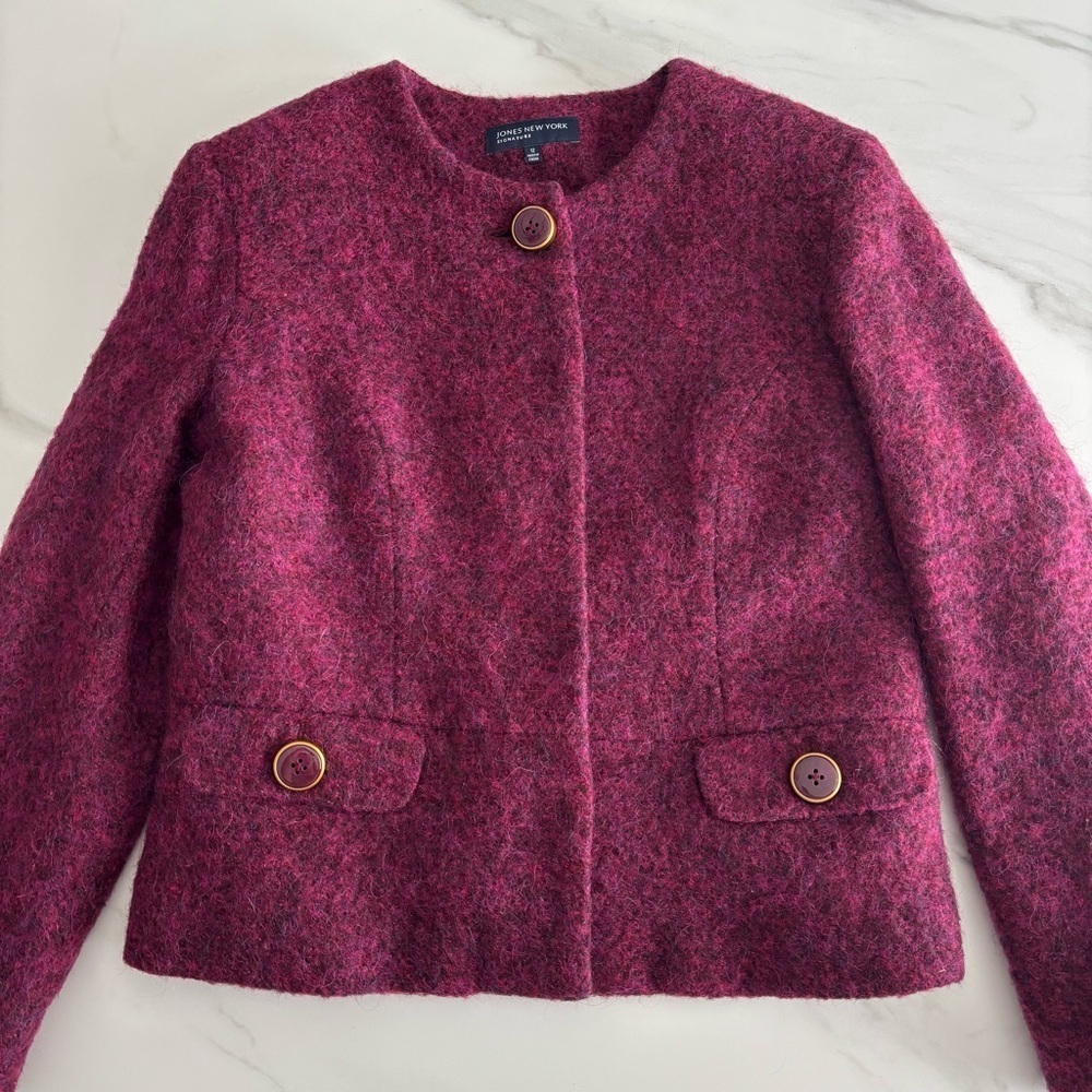 Jones New York Fuchsia Wool Blend Blazer Purple Pink Sz 12